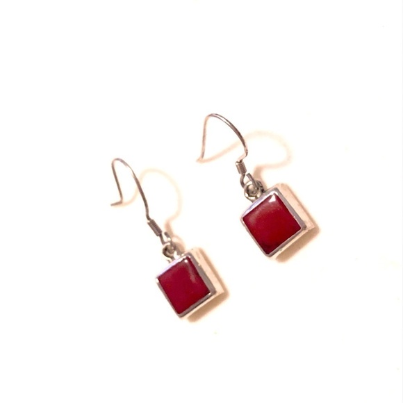 VTG Sterling & Red Jasper Stone Earrings Approx 1” - Picture 2 of 6